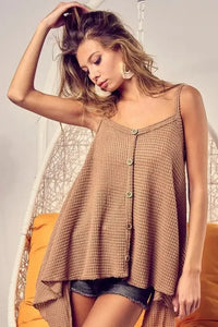 BiBi Popcorn Waffle Knit with Buttoned Front Cami Top - Update AvenueTanks & CamisTrendsi100100641261691100100641261691261c58e4b26345c385a66da7dd4a6896 - Max - OriginTAUPE