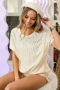 BiBi Rhinestone Beaded Short Sleeve Top - Update AvenueT-ShirtsTrendsi100100397871183100100397871183878441293ab245149c89d97410b1884d - Max - OriginNUDE