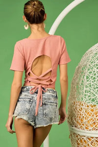 BiBi Rib Knit with Back Cross and Tied Detailed Top - Update AvenueT-ShirtsTrendsi100100325751326100100325751326daebe8c8dcb2471184d5a180b1c1ec48 - Max - OriginDUSTY PINK