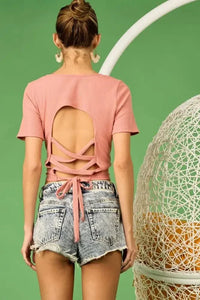 BiBi Rib Knit with Back Cross and Tied Detailed Top - Update AvenueT-ShirtsTrendsi100100325751326100100325751326983ad45f359d4ad48672cece0f900ac3 - Max - OriginDUSTY PINK