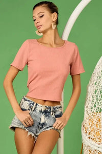 BiBi Rib Knit with Back Cross and Tied Detailed Top - Update AvenueT-ShirtsTrendsi100100325751326100100325751326b651c5ebe6df4a07b8df5f7663b7c39d - Max - OriginDUSTY PINK