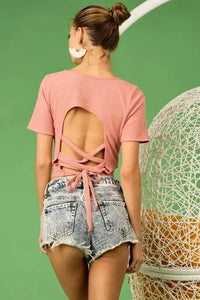 BiBi Rib Knit with Back Cross and Tied Detailed Top - Update AvenueT-ShirtsTrendsi1001003257513261001003257513267e6a5145a63941f39dc9144b21295cfc - Max - OriginDUSTY PINK