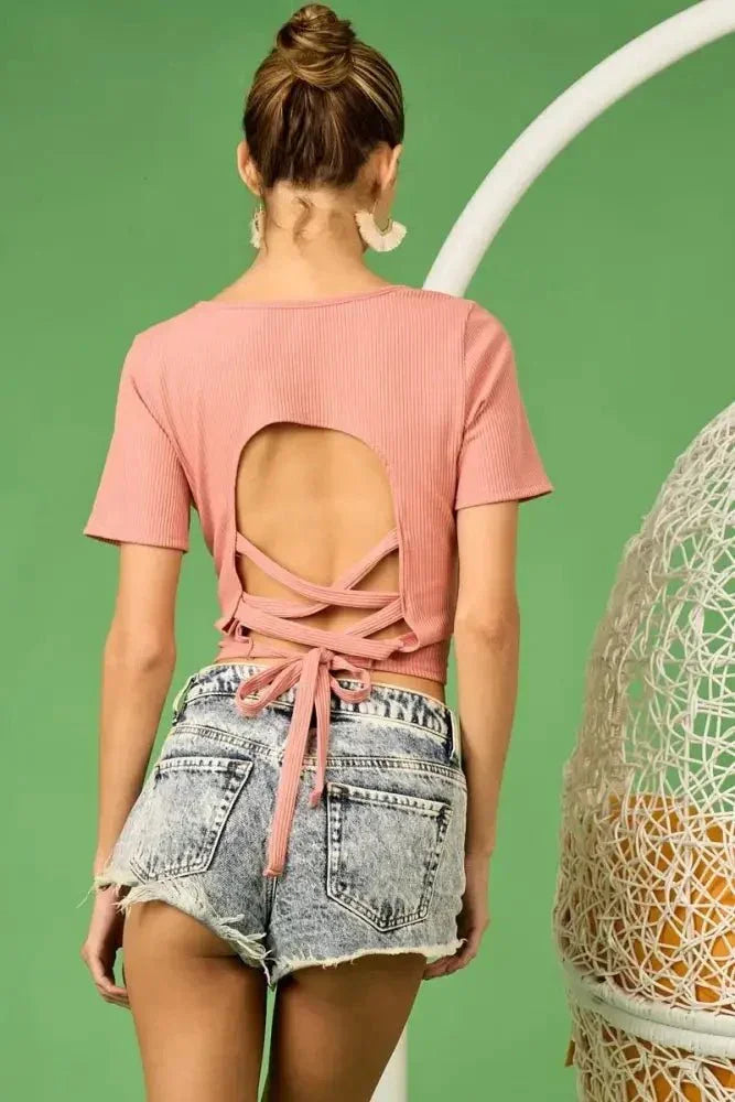 BiBi Rib Knit with Back Cross and Tied Detailed Top - Update AvenueT-ShirtsTrendsi1001003257513261001003257513260e2f7758c88e4ebc85ebf16a87e82889 - Max - OriginDUSTY PINK