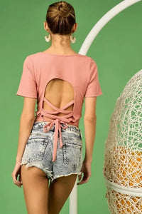 BiBi Rib Knit with Back Cross and Tied Detailed Top - Update AvenueT-ShirtsTrendsi1001003257513261001003257513266cbe2ff99ed74f04973c984cf416fba7 - Max - OriginDUSTY PINK