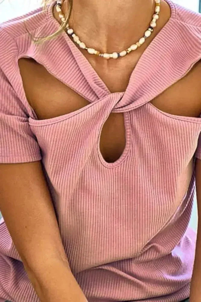 BiBi Rib Knit with Cut Out and Front Twist Detailed Top - Update AvenueT-ShirtsTrendsi100100544781267100100544781267c2dbe38f - d92b - 475e - a109 - 17598c4b47b7 - Max - OriginMAUVE