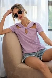BiBi Rib Knit with Cut Out and Front Twist Detailed Top - Update AvenueT-ShirtsTrendsi100100886391197100100886391197ab81698401db4c26b66be21fc233fbac - Max - OriginLAVENDER