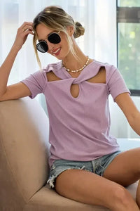 BiBi Rib Knit with Cut Out and Front Twist Detailed Top - Update AvenueT-ShirtsTrendsi100100886391197100100886391197eebdd61a264848ada09f9ac51bb47d68 - Max - OriginLAVENDER