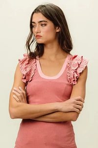 BiBi Rib Knit With Textured Ruffled Top - Update AvenueTanks & CamisTrendsi100100148611670100100148611670f256ec891d9e4bc488f1c26aeeac1906 - Max - OriginDUSTY ROSE
