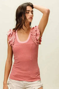 BiBi Rib Knit With Textured Ruffled Top - Update AvenueTanks & CamisTrendsi100100148611670100100148611670478f48f4a1274c82ac3badf0b38e7353 - Max - OriginDUSTY ROSE