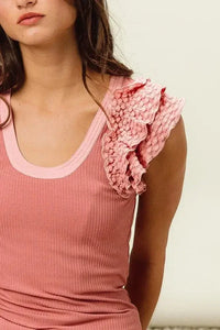 BiBi Rib Knit With Textured Ruffled Top - Update AvenueTanks & CamisTrendsi100100148611670100100148611670251e8b9e947e43898dd44769e06b8a3a - Max - OriginDUSTY ROSE