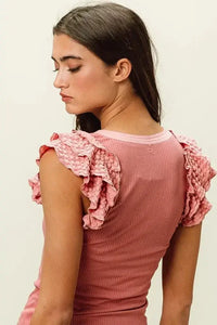 BiBi Rib Knit With Textured Ruffled Top - Update AvenueTanks & CamisTrendsi100100148611670100100148611670a0b32da57a3e4dac999c1ce98508e131 - Max - OriginDUSTY ROSE