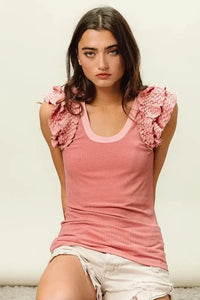 BiBi Rib Knit With Textured Ruffled Top - Update AvenueTanks & CamisTrendsi1001001486116701001001486116709353186c1e7f433e9ac4379527013d8a - Max - OriginDUSTY ROSE