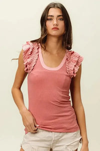 BiBi Rib Knit With Textured Ruffled Top - Update AvenueTanks & CamisTrendsi10010014861167010010014861167095ec9eb520c7451587888cd47f1aef9c - Max - OriginDUSTY ROSE
