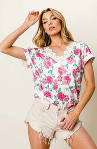 BiBi Rose Printed Poly Span with Crochet Lace Top - Update AvenueT-ShirtsTrendsi100100519741477100100519741477461eade00c0c4405b157fd8337bfc4d2 - Max - OriginFUCHSIA