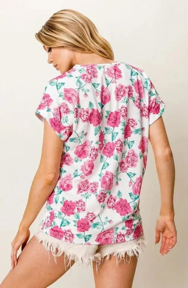 BiBi Rose Printed Poly Span with Crochet Lace Top - Update AvenueT-ShirtsTrendsi100100519741477100100519741477e88335329d56455f9239f14943f26659 - Max - OriginFUCHSIA