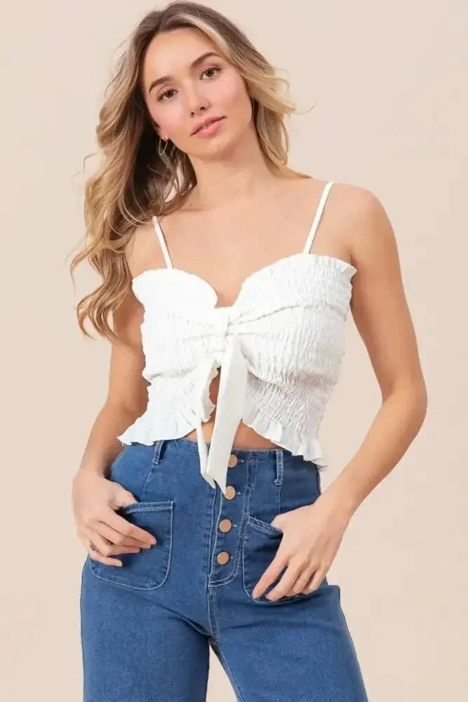 BiBi Ruffled Smocked Ribbon Detail Cami - Update AvenueFestival VibesTrendsi1001006060415941001006060415940b7ce63a - 477f - 48aa - b1e8 - 5b010a607bfe - MaxOff White