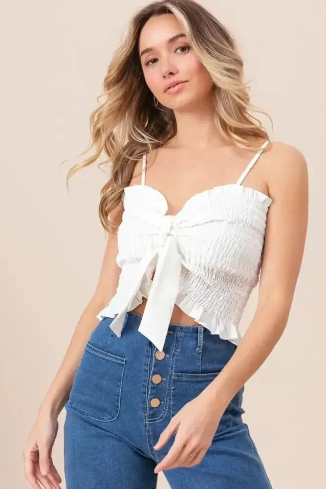 BiBi Ruffled Smocked Ribbon Detail Cami - Update AvenueFestival VibesTrendsi100100606041594100100606041594d9def4d5 - 0d77 - 40a1 - a036 - 9d40f82db140 - MaxOff White