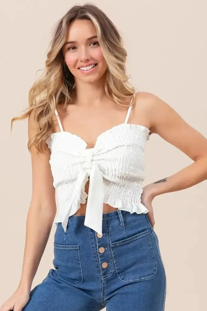 BiBi Ruffled Smocked Ribbon Detail Cami - Update AvenueFestival VibesTrendsi100100606041594100100606041594d065628b - aa5c - 4b11 - 8f80 - e88a0e01836a - MaxOff White