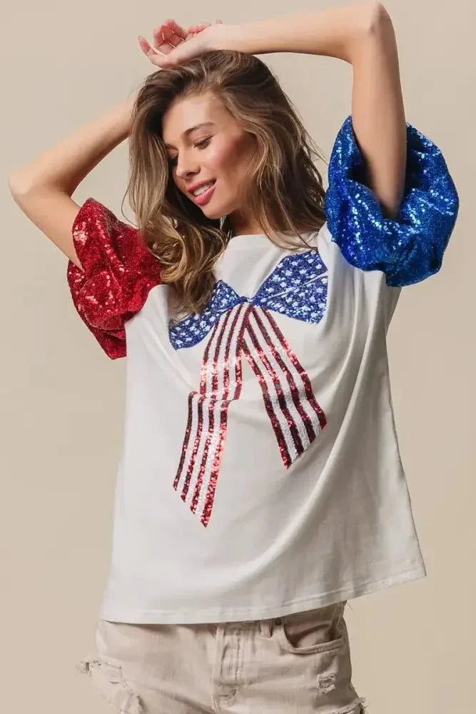 BiBi Sequin American Flag Bow Top - Update AvenueT-ShirtsTrendsi1001004620311641001004620311642e44f4835bcb435aa21f1319141d1fcd - Max - OriginOFF WHITE