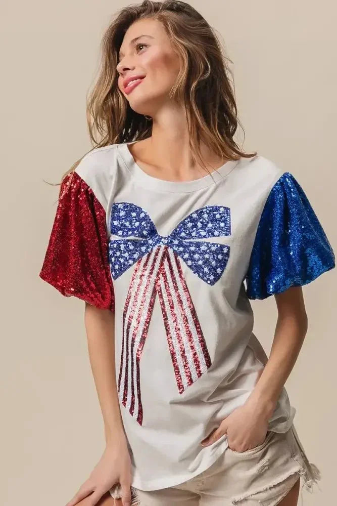 BiBi Sequin American Flag Bow Top - Update AvenueT-ShirtsTrendsi10010046203116410010046203116450cd032c3dc74e0cb436d01589afc85e - Max - OriginOFF WHITE