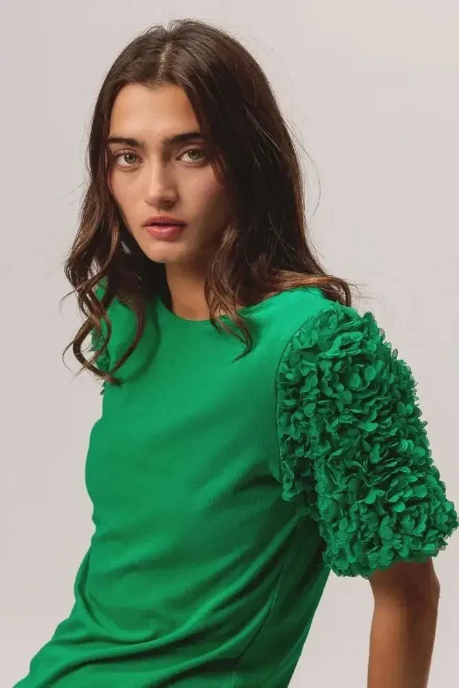 BiBi Short Mesh Flower Sleeve Knit Top - Update AvenueT-ShirtsTrendsi100100190321790100100190321790de11319dfe2945879f729320aae24e8f - Max - OriginJADE