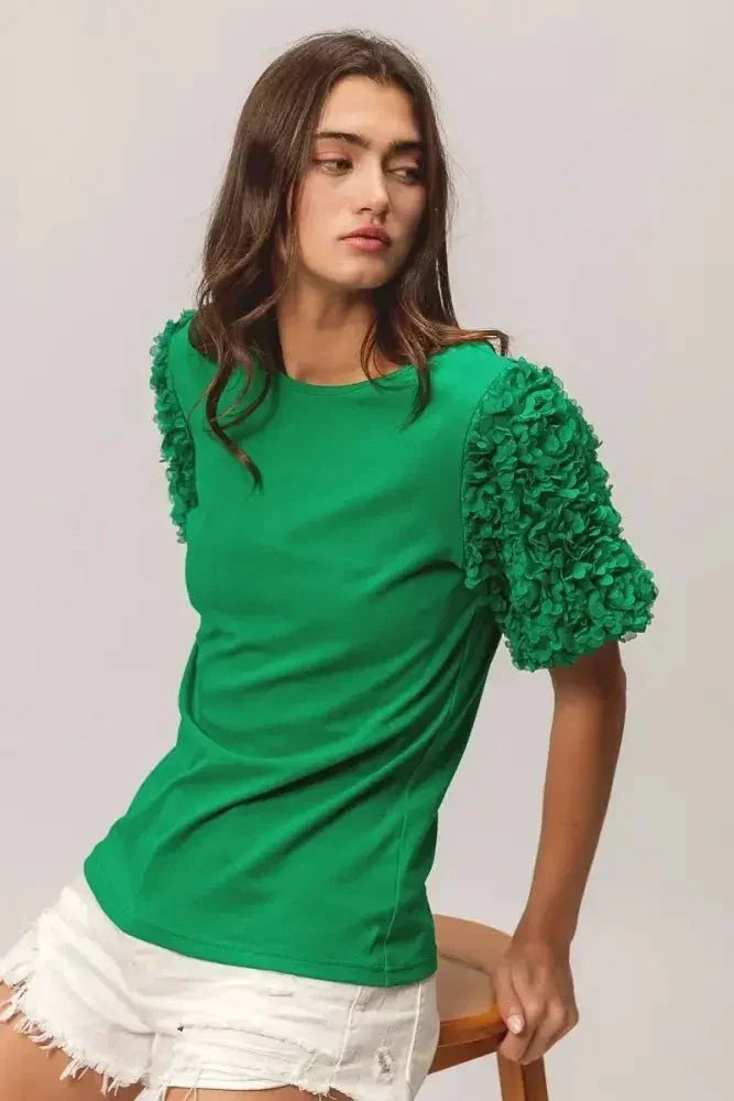 BiBi Short Mesh Flower Sleeve Knit Top - Update AvenueT-ShirtsTrendsi100100190321790100100190321790b3c0b7df73694809ab2716d92789586a - Max - OriginJADE