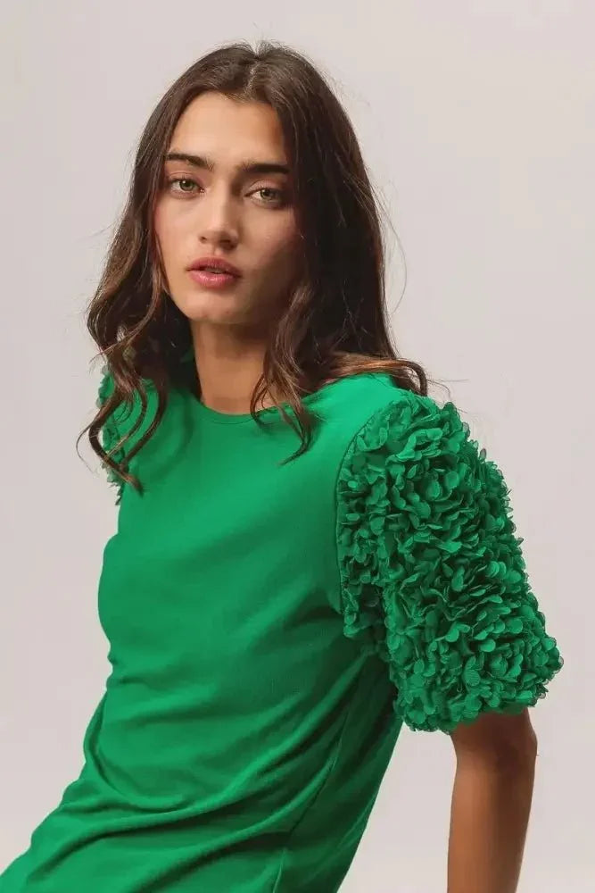 BiBi Short Mesh Flower Sleeve Knit Top - Update AvenueT-ShirtsTrendsi1001001903217901001001903217902d699f69e4ac4ff5891c874de26d803d - Max - OriginJADE