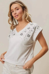 BiBi Slub Jersey Rhinestone V Neck Top - Update AvenueT-ShirtsTrendsi100100572031492100100572031492e25951723b8d4139b366fddecaf1dc89 - Max - OriginOFF WHITE