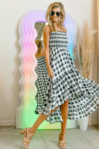 BiBi Smocked Body Off Shoulder Check Dress - Update AvenueTrendsi100100207991379100100207991379e0b8415b86cb4b2d8f5bf38309ff8fc1 - Max - OriginBLACK/IVORY