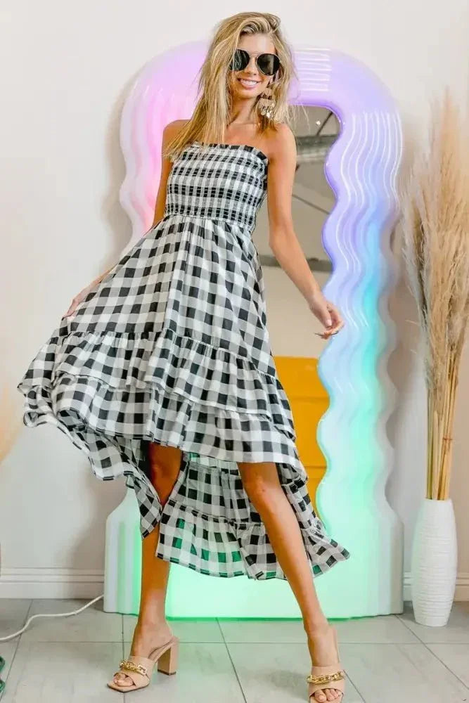 BiBi Smocked Body Off Shoulder Check Dress - Update AvenueTrendsi100100207991379100100207991379f60e9b8910bc4e41a4445d95952a3035 - Max - OriginBLACK/IVORY