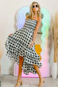 BiBi Smocked Body Off Shoulder Check Dress - Update AvenueTrendsi100100207991379100100207991379a93f713581db42428e9752cb13f8d85a - Max - OriginBLACK/IVORY