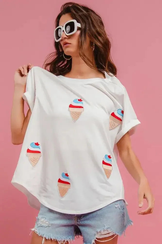 BiBi Solid Terry With Fourth Of July Theme Patched Top - Update AvenueT-ShirtsTrendsi10010055743175510010055743175538c52e94741c4d9c877f0082645a84a6 - Max - OriginIVORY