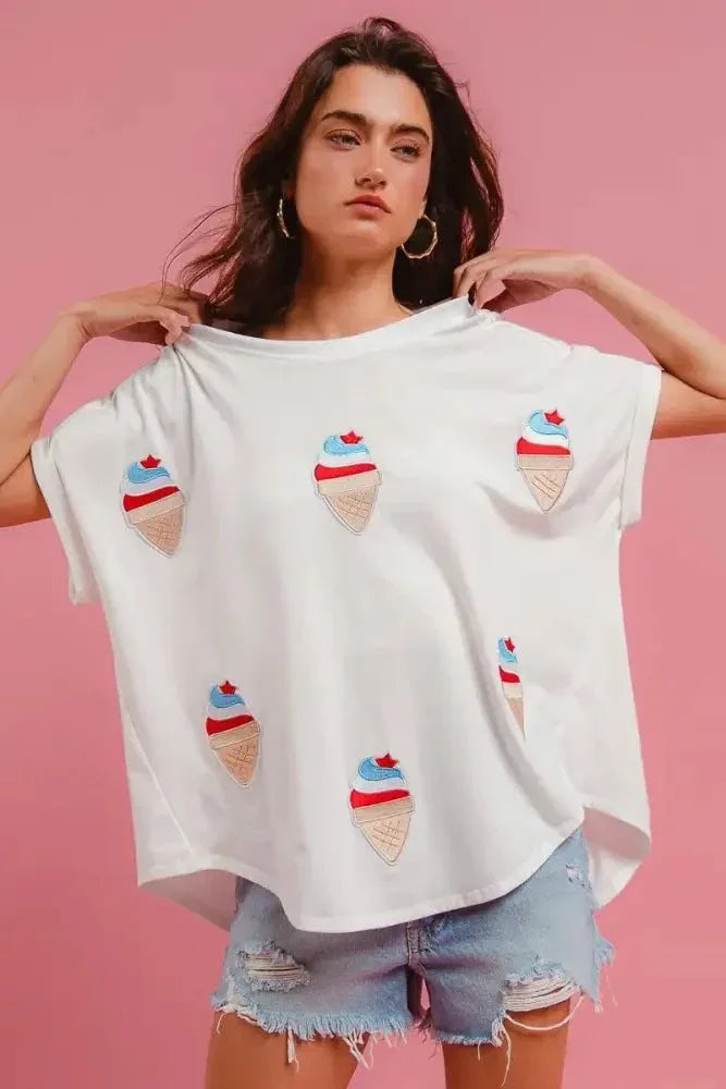BiBi Solid Terry With Fourth Of July Theme Patched Top - Update AvenueT-ShirtsTrendsi10010055743175510010055743175542d409b98f9546aaa565e701ab54c3fe - Max - OriginIVORY