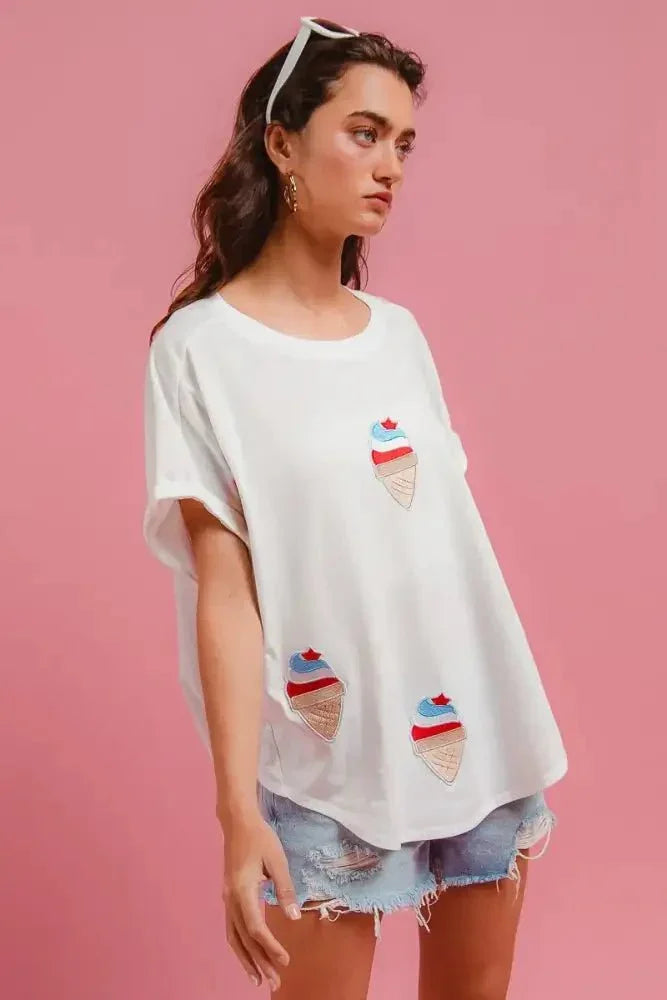 BiBi Solid Terry With Fourth Of July Theme Patched Top - Update AvenueT-ShirtsTrendsi100100557431755100100557431755ef2b01116815479ba2c759416d728b39 - Max - OriginIVORY
