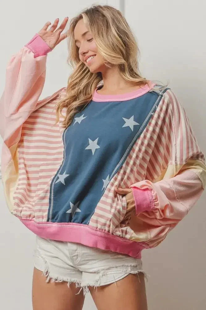 BiBi Stars and Stripes Round Neck Long Sleeve Top - Update AvenueHonor the Stars and StripesTrendsi100100914831091100100914831091298d70e9 - 7ad8 - 48a5 - 84d0 - d3323efa4049 - MaxBlush Multi