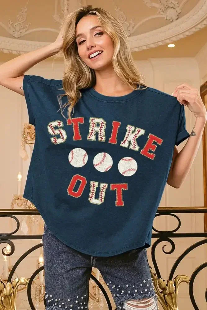 BiBi Strikeout Letter Patches Washed Short Sleeve Top - Update AvenueT-ShirtsTrendsi100100462501747100100462501747e0845b5f - c5c5 - 4e62 - 84be - 6e76d342f82c - Max - OriginDEEP NAVY/RED