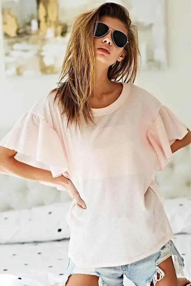 BiBi Thermal Knit with Ruffled Sleeve Top - Update AvenueT-ShirtsTrendsi10010081887103110010081887103108a11c3556e449d0b7502803bebdbb4d - Max - OriginPINK
