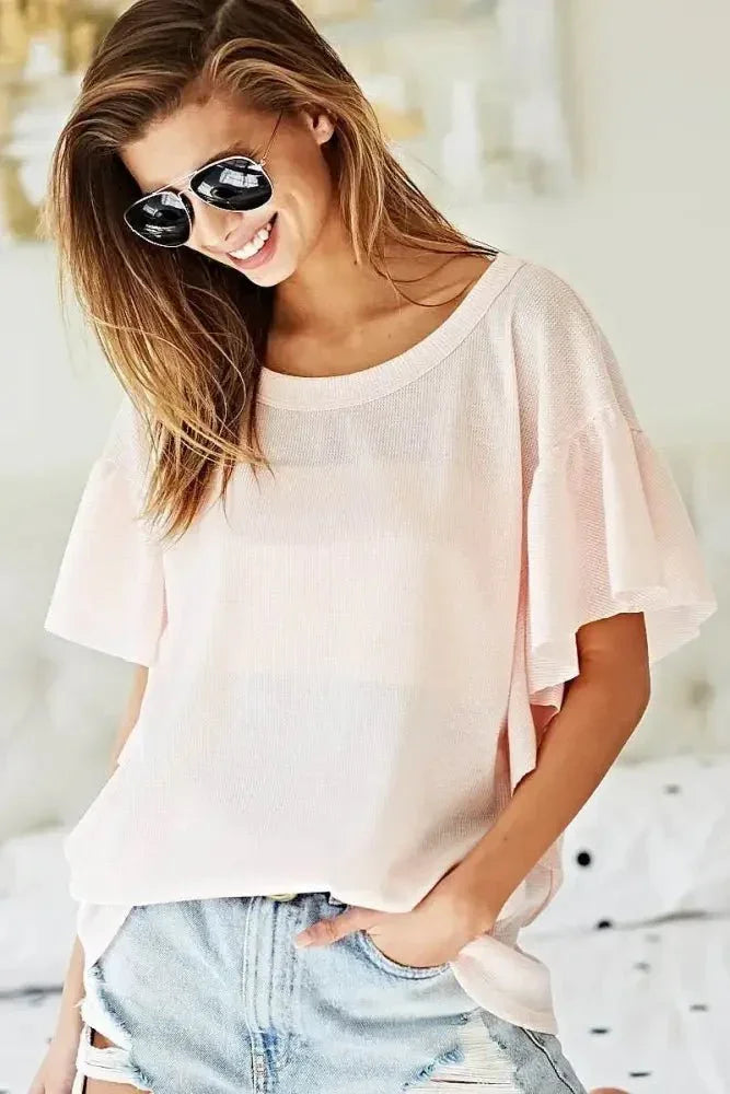 BiBi Thermal Knit with Ruffled Sleeve Top - Update AvenueT-ShirtsTrendsi100100818871031100100818871031086485978d88424d9db760a063b6dc82 - Max - OriginPINK