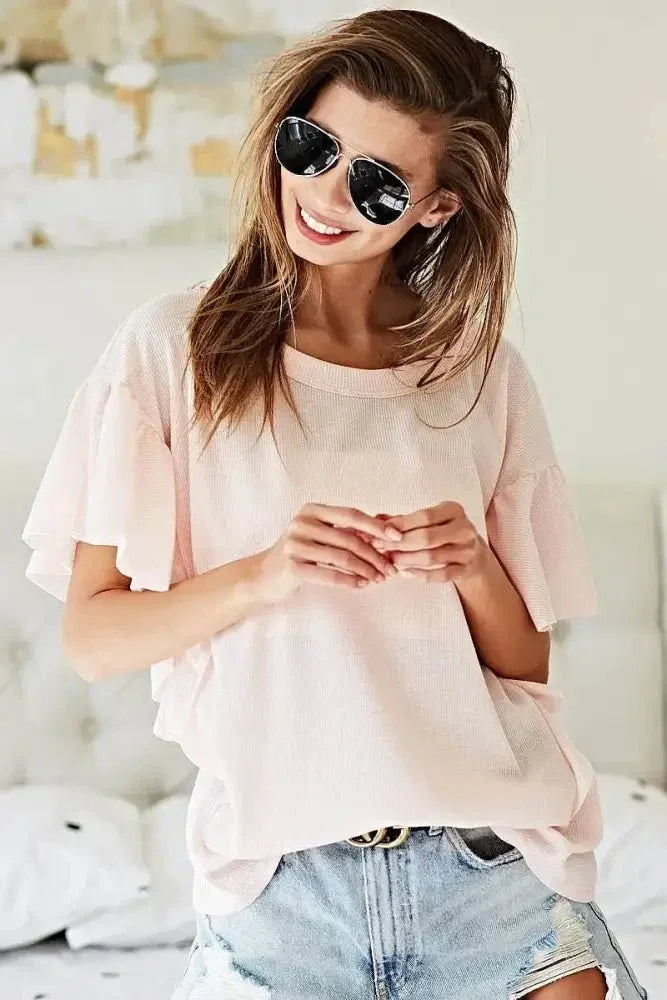 BiBi Thermal Knit with Ruffled Sleeve Top - Update AvenueT-ShirtsTrendsi100100818871031100100818871031ad6d407325ed481abb96a14b11599772 - Max - OriginPINK