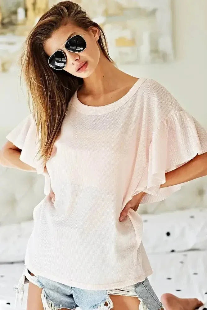 BiBi Thermal Knit with Ruffled Sleeve Top - Update AvenueT-ShirtsTrendsi100100818871031100100818871031e3cff441a4ef42b5ac17d15c320c7076 - Max - OriginPINK