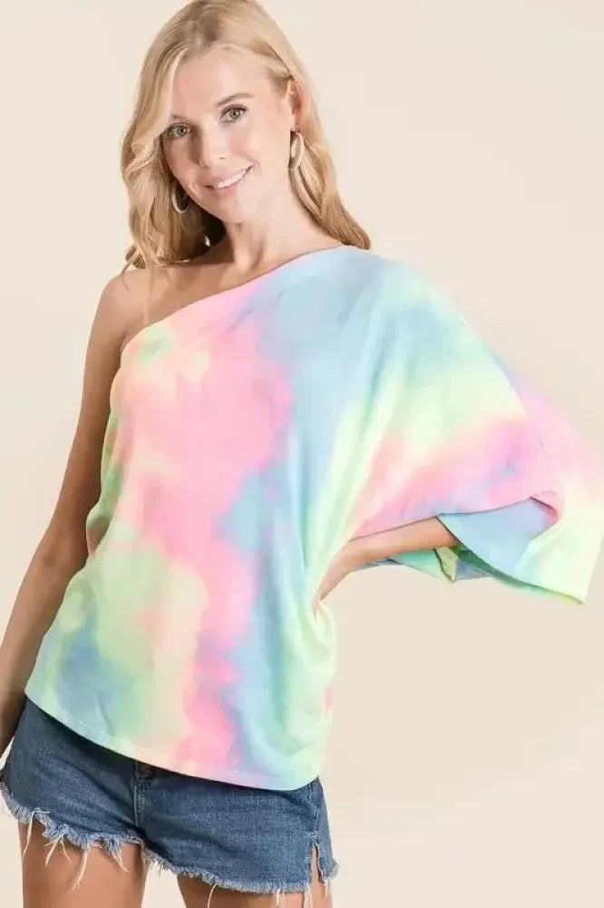 BiBi Tie Dye French Terry One Shoulder Top with Dolman - Update AvenueT-ShirtsTrendsi100100644591595100100644591595ebe487cc59614009be1a9ff97ce79ab2 - Max - OriginPASTEL TIE DYE