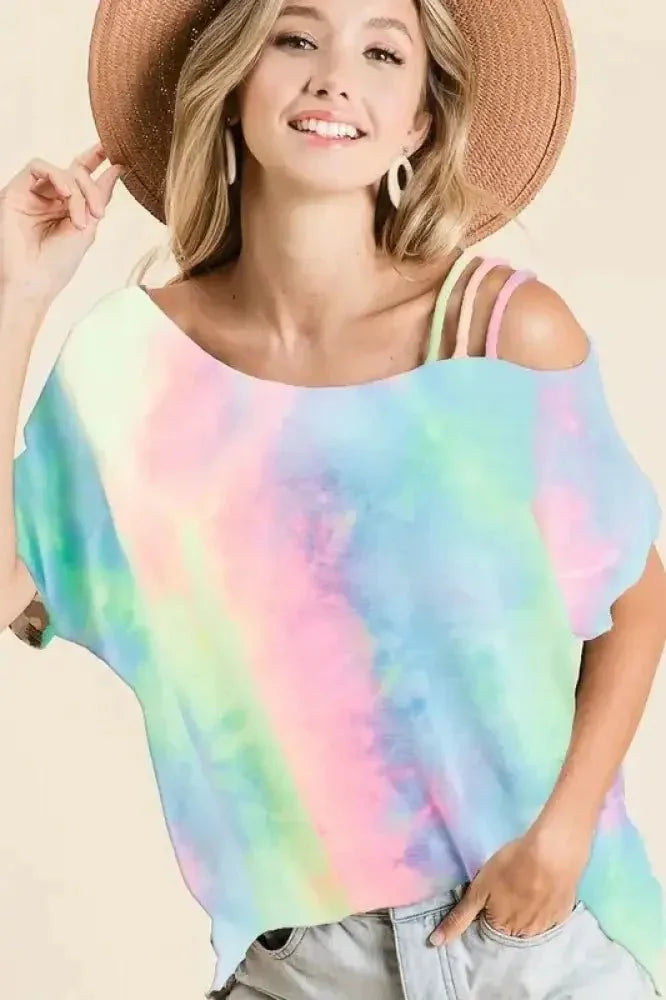 BiBi Tie Dye French Terry Strapped One Shoulder Top - Update AvenueT-ShirtsTrendsi100100765391693100100765391693b2c0e00f1f504f50bcc0050e85b15a71 - Max - OriginPASTEL TIEDYE