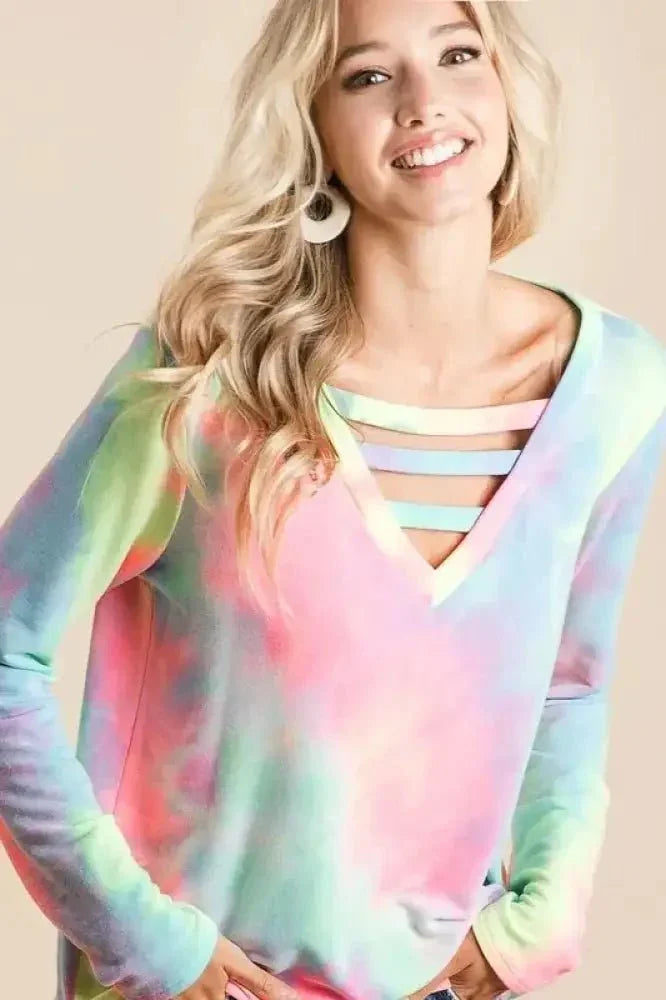BiBi Tie Dye French Terry V - Neck Top with Strapped - Update AvenueT-ShirtsTrendsi100100071751151100100071751151752df38e60b34ba9a549e050b6feef6e - Max - OriginPASTEL TIE DYE