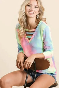 BiBi Tie Dye French Terry V - Neck Top with Strapped - Update AvenueT-ShirtsTrendsi1001000717511511001000717511519d7139ee156f4150b0df63be3d276b39 - Max - OriginPASTEL TIE DYE