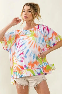 BiBi Tie Dye Print Jersey Stitched Uneven Hem Top - Update AvenueT-ShirtsTrendsi1001001608219881001001608219886c166f526afb4012abb66b6c818733b8 - Max - OriginOFF WHITE/MULTI
