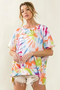 BiBi Tie Dye Print Jersey Stitched Uneven Hem Top - Update AvenueT-ShirtsTrendsi1001001608219881001001608219881402052574434c83bd6c4a8c94db22f4 - Max - OriginOFF WHITE/MULTI