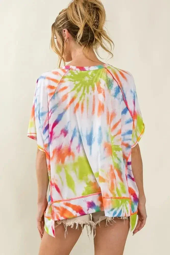 BiBi Tie Dye Print Jersey Stitched Uneven Hem Top - Update AvenueT-ShirtsTrendsi100100160821988100100160821988d11d959e87d049ab803e24b7a4173776 - Max - OriginOFF WHITE/MULTI