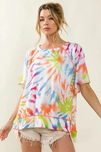 BiBi Tie Dye Print Jersey Stitched Uneven Hem Top - Update AvenueT-ShirtsTrendsi100100160821988100100160821988c7ab91d0bdaa4e2ea5b0260a80af9996 - Max - OriginOFF WHITE/MULTI