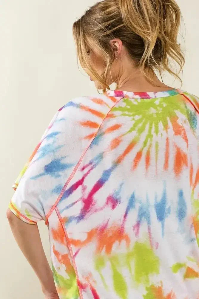 BiBi Tie Dye Print Jersey Stitched Uneven Hem Top - Update AvenueT-ShirtsTrendsi100100160821988100100160821988fb74b319cad34086a6c8e7850d9647d5 - Max - OriginOFF WHITE/MULTI