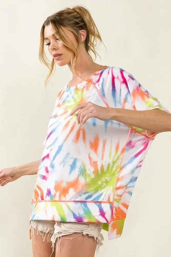 BiBi Tie Dye Print Jersey Stitched Uneven Hem Top - Update AvenueT-ShirtsTrendsi10010016082198810010016082198857092a862e854412b93b21b252116081 - Max - OriginOFF WHITE/MULTI